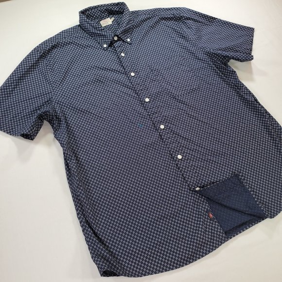 Faherty Shirt Mens 2XL Navy Blue All Over Print Casual Button Down Gorpcore - Picture 3 of 13